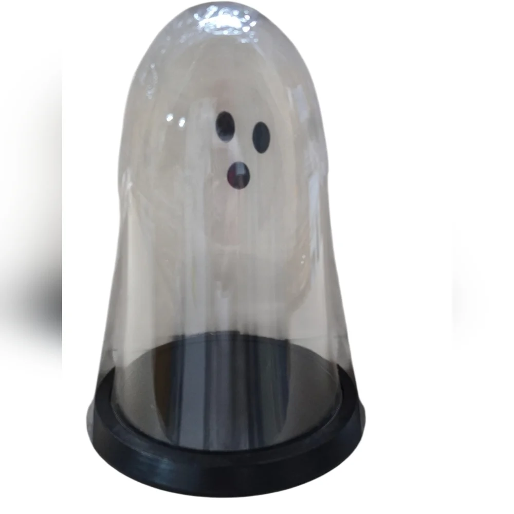 NWT Target Bullseye Halloween Ghost Cloche Clear Glass With Wood Base